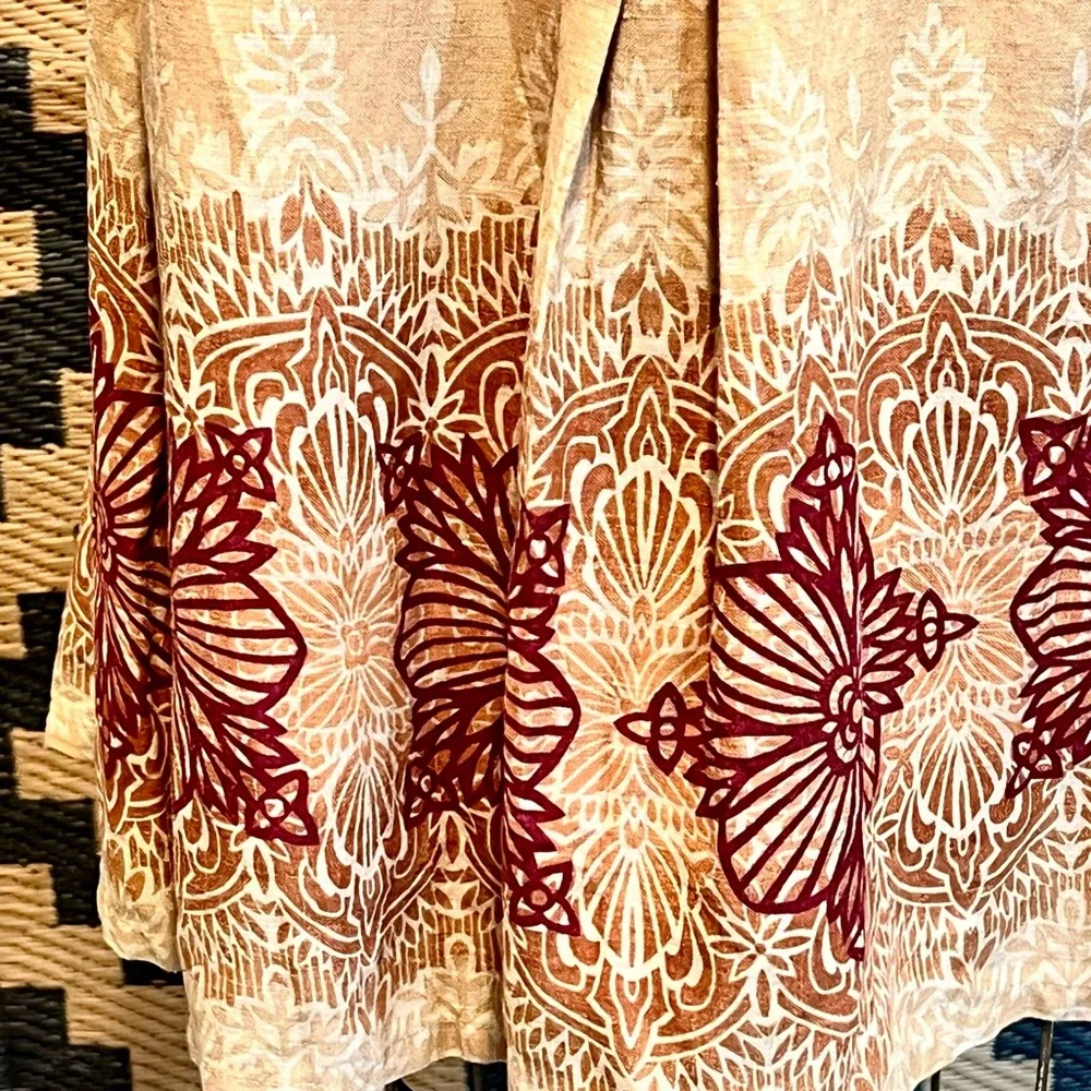 Earthy henna tattoo mandala tribal skirt 100% linen midi‎ mini pleated plus size - Picture 6 of 11